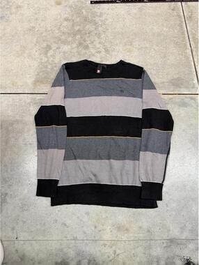 vintage element black grey and orange striped knit sweater size large